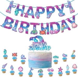 Kit d'anniversaire sirène avec bannières, décorations de gâteaux et motifs de l'océan