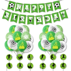 Soccer theme birthday party set with banner balloons and football player cake toppers