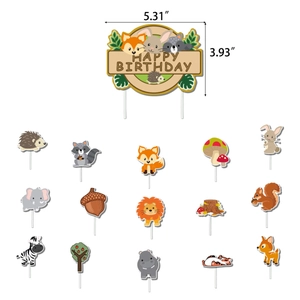 Forest animal happy birthday cake topper set with lions and elephants for party decor