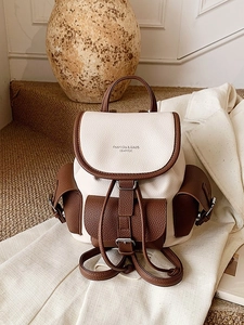 Vintage color-block mini backpack in cream and brown pebble leather with buckled front pocket