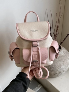 Vintage colorblock backpack in cream and pink leather with stylish drawstring closure