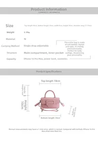 Dettagli borsa a mano in pelle PU rosa con dimensioni e capacità interna del vano