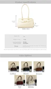 Detailed dimension guide and color options for this vintage French style PU shoulder bag