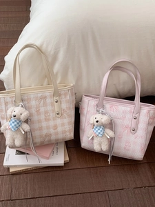 Sac fourre-tout mignon pour filles avec motif ours et breloque chien en peluche