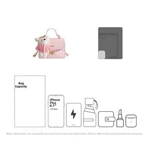 Pink leather shoulder bag capacity guide with size comparison to iPad and iPhone