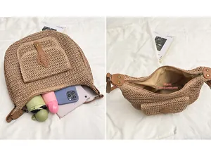 Détail du sac de selle tissé montrant la grande capacité pour téléphone et accessoires
