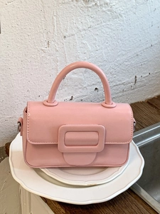 Borsa a mano minimalista in pelle PU rosa con fibbia decorativa e manico cilindrico
