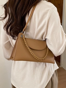 Minimalist Retro Lychee Pattern PU Leather Shoulder Bag For Women With Chain Decoration Fashion Underarm Crossbody Bag