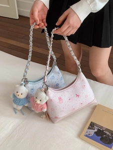Vintage Süßer Bär Bedruckte PU Leder Unterarmtasche Für Damen Retro Herz Cupcake Druck Umhängetasche Mit Metall Kettenglied