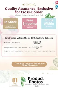 Construction vehicle theme 12 inch latex balloon specs with weight and material details