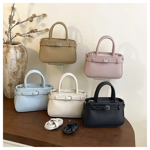 Litchi texture crossbody bags in five colors with adjustable straps and buckle details