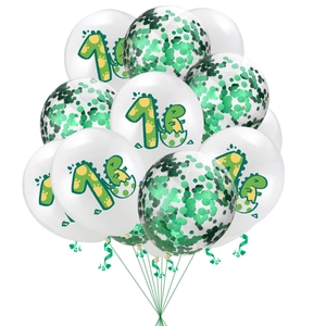 12-inch dinosaur balloons with number 1 and green confetti for first birthday decor