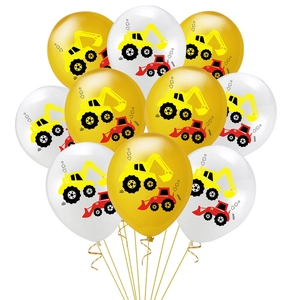 10-piece excavator balloon set in gold and white for kids construction birthday party
