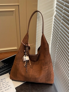 Brown contrast texture canvas tote bag with unique coffee cup charm for office use