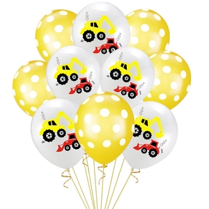 12-inch construction theme party balloons set with excavator and bulldozer prints