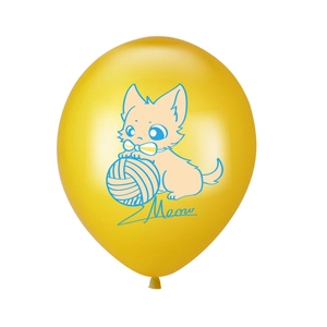 12-inch yellow latex cat balloon with Meow text for pet birthday party decorations