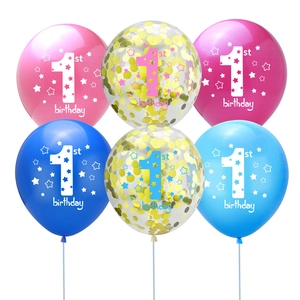 First Birthday Printed Latex Balloons For Baby Boy Girl Party Decoration Gold Blue Pink Confetti Balloon Set Event Supplies