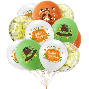 Detail view of Thanksgiving balloon set with turkey, pumpkin prints and gold sequins