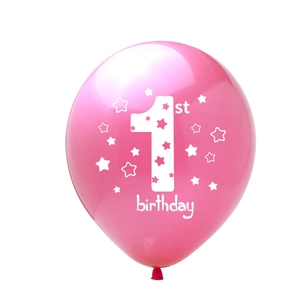 Pink 12-inch 1st birthday latex balloon with star patterns for party decorations