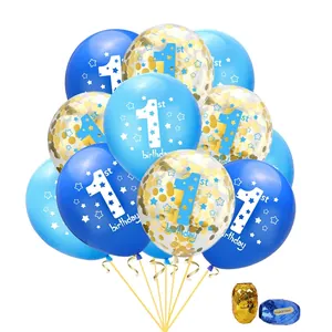 1 Geburtstag Luftballons Latex Konfetti Dekoration Kit Blau Rosa Gold Stern Bedruckt Ballon Band Baby Erster Geburtstag