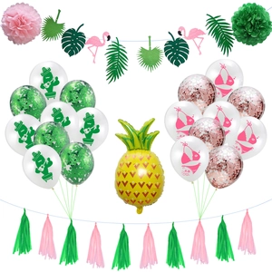Décorations de Fête à Thème d'Été Hawaï Ballons en Latex Cactus Bikini Bannières Flamant Rose Glands Fournitures de Célébration Tropical Luau