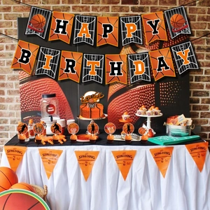 Kit décoration de fête anniversaire basket avec bannière et décorations de gâteau