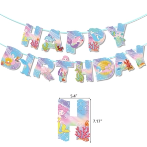 Décorations de Fête d'Anniversaire sur le Thème des Sirènes Bannière Happy Birthday Cake Toppers Éléments de l'Océan