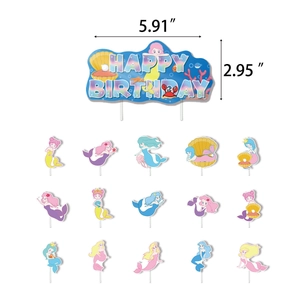 Kit décoration gâteau sirène Happy Birthday avec figurines de dessin animé colorées