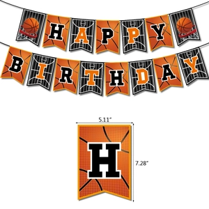 Détails de la bannière d'anniversaire de basket avec textures oranges et dimensions