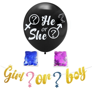 Kit révélation de genre avec ballon noir 36 pouces, bannière dorée et confettis de fête