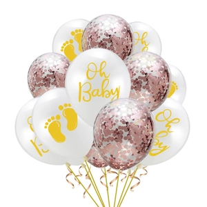 Oh Baby white balloons with gold lettering and rose gold sequin confetti balloon set