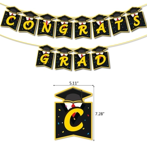 Congrats Grad banner set with graduation cap and tie motifs for 2026 party decor