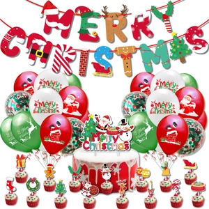Kit décoration de fête de Noël avec bannière Merry Christmas, ballons et toppers