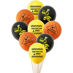 Kit de ballons de fête de chantier avec motifs d'excavatrice et de bulldozer en orange