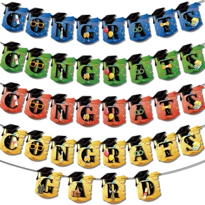 Congrats Grad Graduation Party Banner With Doctoral Cap Pattern Paper Banners For Graduation Ceremony Party Decorations
