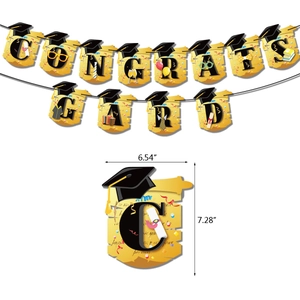 Yellow Congrats Grad banner for 2026 graduation party decorations with festive icons