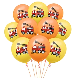 Fire Truck Theme Latex Balloons Set Orange Yellow Fire Engine Printed Balloons For Boys Birthday Party Decoration Accessory