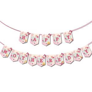 Festone colorato per la Festa della Mamma con motivi floreali e nastri rosa per feste