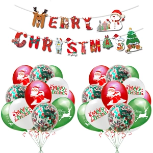 Christmas party decoration set with Merry Christmas banner and colorful holiday balloons