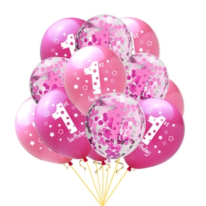 Rosa Ballon-Set zum 1. Geburtstag mit Aufdruck und Konfetti für die Party-Dekoration