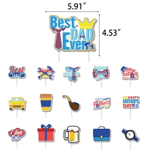 Father's Day cake topper set with Best DAD Ever banner and 15 themed party decorations