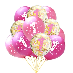 Detail von rosa und gold Konfetti-Ballons mit 1. Geburtstag Sternenprint für Partys
