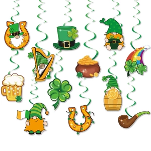 St. Patrick's Day party hanging swirls kit with clover, gnome and gold coin designs