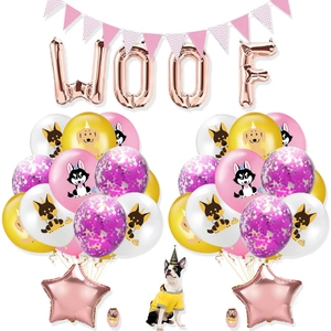 Set décoration anniversaire chien avec ballons WOOF, étoiles et ballons en latex