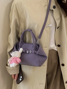 Sac seau violet en similicuir avec pendentif lapin mignon et bandoulière amovible