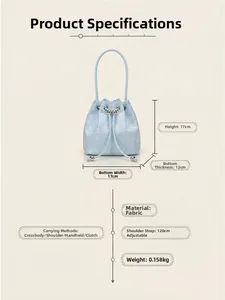 Dimensions du sac seau brodé à fleurs avec bandoulière réglable et détails
