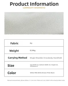 Detailed size chart and specifications for white litchi pattern PU shoulder bag