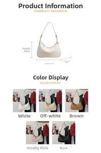 Detail showing dimensions 30x20x8cm and multiple color options for the crescent shoulder bag