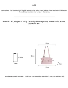 Guida alle taglie per borsa tote in PU rosa chiaro con dimensioni e capacità