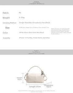 Detailed size chart for the minimalist PU leather handbag with dimensions and specs